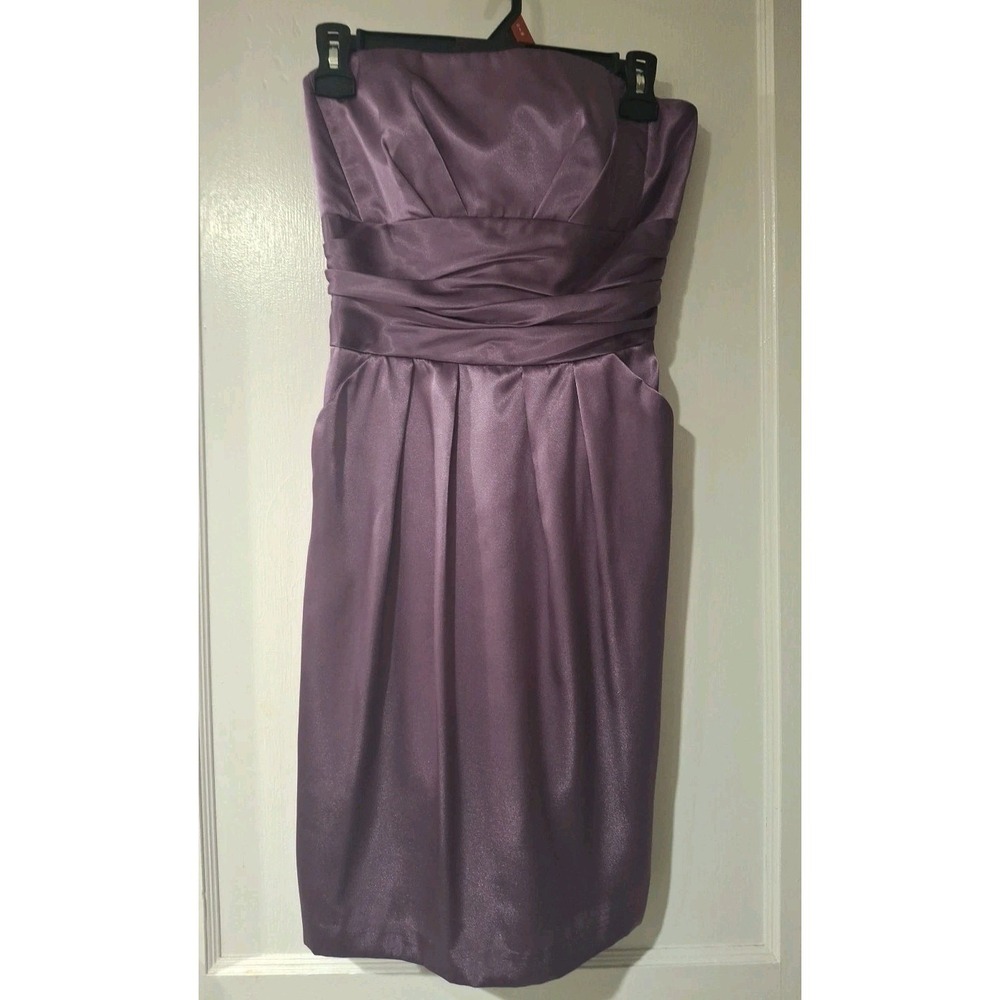 David's Bridal Strapless Ruched Bridesmaid Prom Homecoming Dress purple Size 8